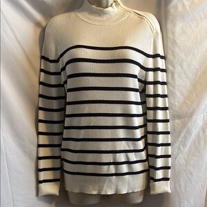 Anne Klein Striped Ribbed Sweater White and Navy. Never Worn. Soft and Stretchy.